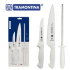 Jogo de Facas 3 Peças Premium Cabos de Polipropileno Branco com Chaira Tramontina Chefe Kit Churrasco