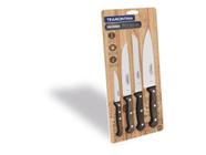 Jogo de facas 4 pcs polywood castanho sortidos com laminas de aco inox e cabos de madeira tramontina