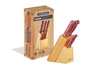 Jogo de facas 6 pcs polywood vermelho sortidos com laminas de aco inox e cabos de madeira tramontina