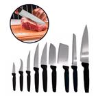 Jogo De Facas 9 Peças Faqueiro Aço Inox Cozinha Chef Churrasco Cabo Cortar Carne Santoku Masterchef Conjunto Kit