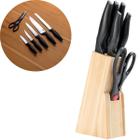 Jogo de Facas Inox com Suporte Cepo de Madeira Faca Cozinha Churrasco Pão Cross 7 Peças