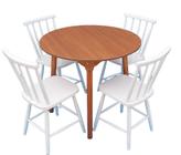 Jogo de Jantar Colonial Brisa Mesa 90 cm Mel + 04 Cadeiras Brancas Rustico