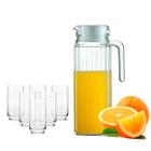 Jogo De Jarra 1l Com 6 Copos Light Vidro Suco Água 300ml