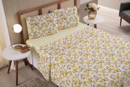 Jogo de Lençol Casal Super King 4 Peças Floral Amarelo Roupa de Cama Percal 100% Algodão