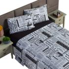 Jogo de Lençol Elástico Cama King Size 4 peças 180 Fios Estampado Floral Jornal Azul Rosa Vermelho - Enxoval Vip