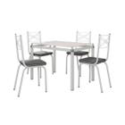 Jogo de Mesa Malva 107x70cm Tampo Vidro Branco Com 4 Cadeiras 119 Assento Branco Platina Artefamol