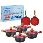 Jogo de Panela 6 Pç Revestimento Cerâmica Red Marble Indução Fogão Cooktop Vermelho Duralar