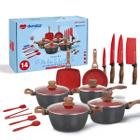 Jogo De Panela Cerâmica Antiaderente Indução 14 Pçs Fogão Cooktop Vermelho Duralar