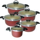 Jogo De Panelas Caçarolas Plus 16 a 24 Antiaderente Com 5 Camadas Teflon Cor Cereja e Dourado