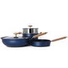 Jogo de Panelas Em Aço Inox Com Alça em Madeira 6pcs