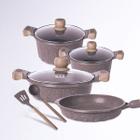 Jogo de panelas Indução Antiaderente Revestimento Marmore Ceramico 4 Peças Marrom