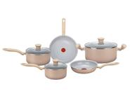 Jogo de Panelas Rochedo de Alumínio Vanilla Fundo Triplo 5 Peças Ceramic Light Sand