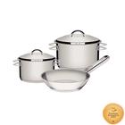 Jogo de Panelas Tramontina Aço Inox Fundo Triplo Solar 3 Peças