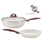 Jogo de Panelas Wok Antiaderente Ceramica Vanilla Cooktop Fogão Indução Kit 2 Peças Conjunto Brinox