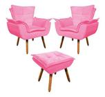 Jogo De Poltronas Decorativas Com Puff Opala Suede Rosa