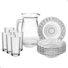 Jogo De Pratos Fundos Com Jarra E Copos 13 Peças Em Vidro