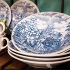 Jogo de Pratos Fundos Donna Cena Inglesa Azul 21,5cm - Oxford - Oxford Porcelanas S/A