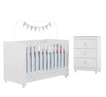 Jogo de Quarto Bebe com Berço e Cômoda Branco Diamante - Peternella