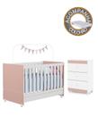 Jogo de Quarto de Bebe Completo com Berço com Colchão e Cômoda Rose Branco - Peternella