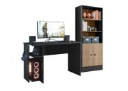 Jogo de Quarto Gamer com Mesa para Computador e Estante Preto/Carvalho - FdECOR