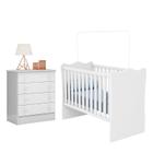 Jogo de Quarto Infantil Doce Sonho com Cômoda 4 Gavetas e Berço Branco - Qmovi