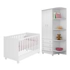 Jogo de Quarto Infantil Doce Sonho Guarda Roupa 2 Portas e Berço Mini Cama Branco com Rodízio - Qmovi