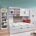 Jogo de Quarto Modulado com Roupeiro, Módulo Aéreo, Cama com Auxiliar e Estante para livros Branco - Phoenix Baby