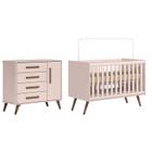 Jogo de Quarto Q Encanto Retrô Berço e Cômoda Rosa - Qmovi