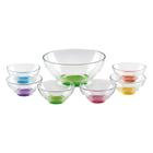 Jogo de Saladeira 24x10,5cm com 6 bowls 13x6cm em vidro Aqua Color - Pasabahçe