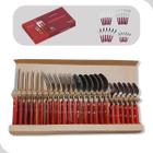 Jogo de Talheres 24 Peças Aço Inox Cabos Madeira Faqueiro