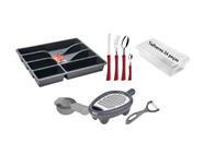 Jogo de Talheres Conjunto 24 Peças Pote Multiuso Design Cabo Antibacteriano Profissional Gourmet e kit 4 Utensílios Di Solle