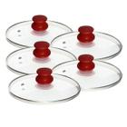 Jogo de Tampas de Vidro com Pomel Vermelho 14, 18, 20, 22 e 24 cm