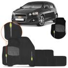 Jogo de Tapete Carpete Sonic Hatch Sedan 2012 a 2015 Preto Com Logo Bordado Concept 3D 5 Peças