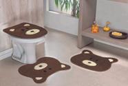 Jogo de Tapete de Banheiro Infantil 3 Peças Formato Urso - Café