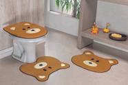 Jogo de Tapete de Banheiro Infantil 3 Peças Formato Urso - Caramelo