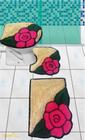 Jogo De Tapetes Para Banheiro Rosas com Bege - Frufru - 3 Peças