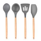 Jogo de Utensílios Cozinha Silicone Cabo Madeira Conjunto Kit 4 Peças - Wellmix