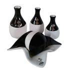 Jogo de Vasos Trio Garrafas e Centro de Mesa em Cerâmica - Black White