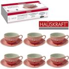 Jogo de xicara para cha de porcelana its coffee time l'amour rosa hauskraft 12 pecas 160ml