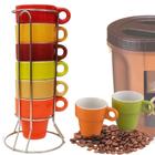 Jogo de xicaras café coloridas c/6 cerâmica suporte 50ml - OEM
