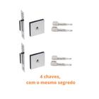 Jogo fechadura auxiliar trava segurança tetra pado 11500 cromada quadrada 40mm mesma chave segredo dupla par
