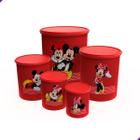 Jogo Kit Potes Mantimentos Decorado Mickey Minnie Disney - Feitos de Plástico Resistente - Rosa, Preto, Branco, Vermelho - ArtVida