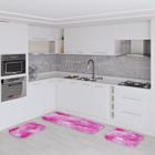 Jogo Kit Tapete Cozinha Anti Derrapante 3 Uni Mesclado Rosa