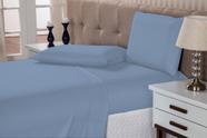 Jogo lençol 4 peças cama casal box 1,38x1,88x0,30cm altura hotel pousada resort ótimo acabamento-azul