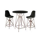 Jogo Mesa Bistrô Eames Eiffel Preta 60cm 2 Banquetas Preta Base Ferro Cobre