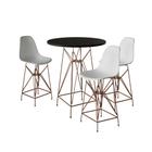 Jogo Mesa Bistrô Eames Preta 60cm 3 Banquetas Branca Base Ferro Cobre