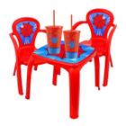 Jogo mesa infantil decorada com duas cadeiras e copos 550ml