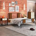 Jogo Mesinhas de Cabeceira com Gaveteiro e Cama Casal Iron Vintage Preto Canela Off White