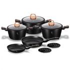 Jogo Panelas Antiaderente 10 peças Black Rose Gold preta Berlinger Haus Frigideiras Caçarolas Indução Cabo Silicone Cozinha