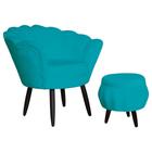 Jogo Poltrona Estofada Com 1 Puff Pés Palito Clínica Pétala Suede Azul Turquesa - DL Decor - Doce Lar Decorações